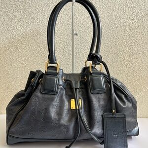 MCM Dark Blue Leather Shoulder Bag